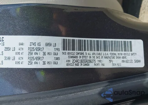 2016 Chrysler Town & Country Touring из США, поврежденный, VIN 2C4RC1BG5GR296275